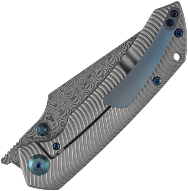 Kansept Fenrir Framelock Damascus Wharncliffe Titanium