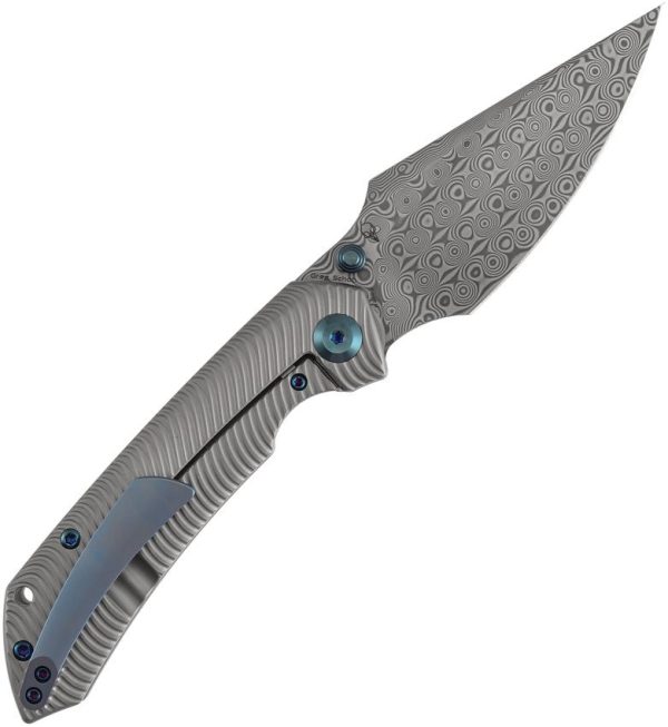 Kansept Fenrir Framelock Damascus Wharncliffe Titanium