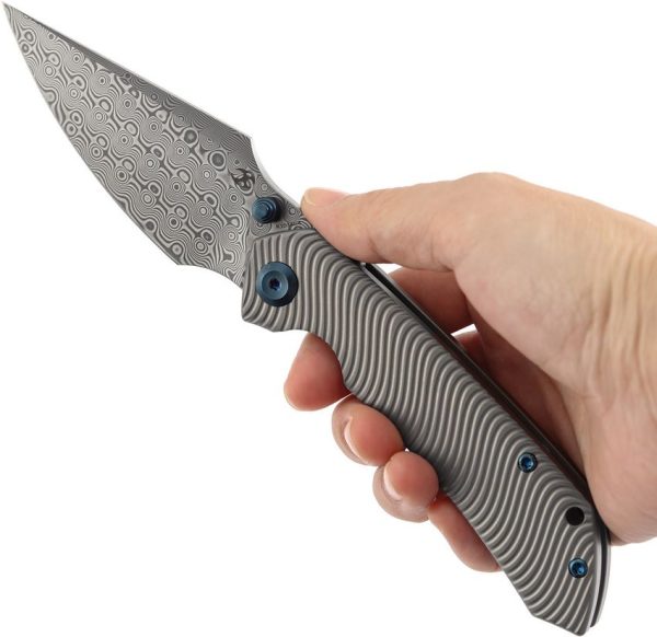 Kansept Fenrir Framelock Damascus Wharncliffe Titanium