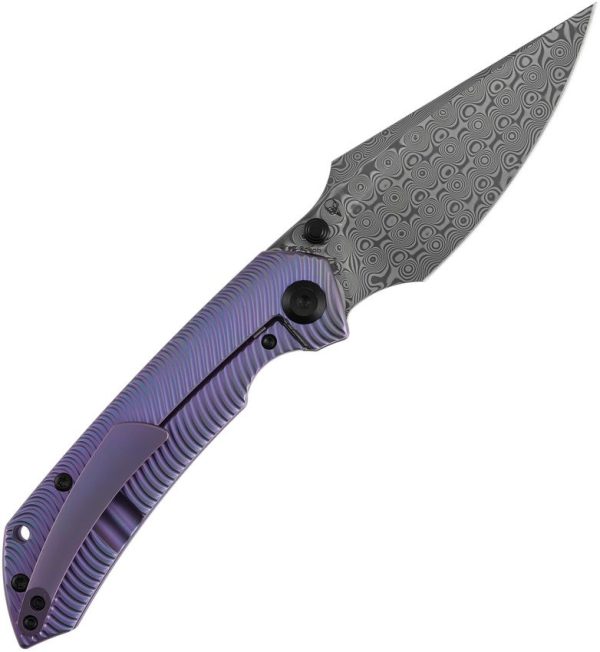 Kansept Fenrir Framelock Damascus Purple Anodized