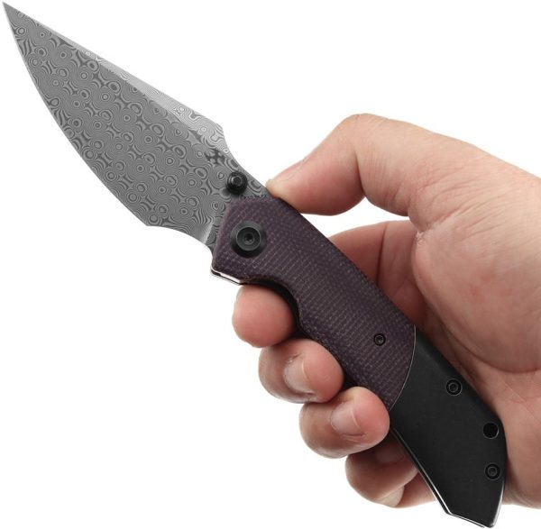 Kansept Fenrir Linerlock Damascus Purple Micarta