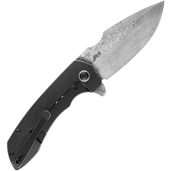 Kansept Entity Framelock Damascus Black Titanium