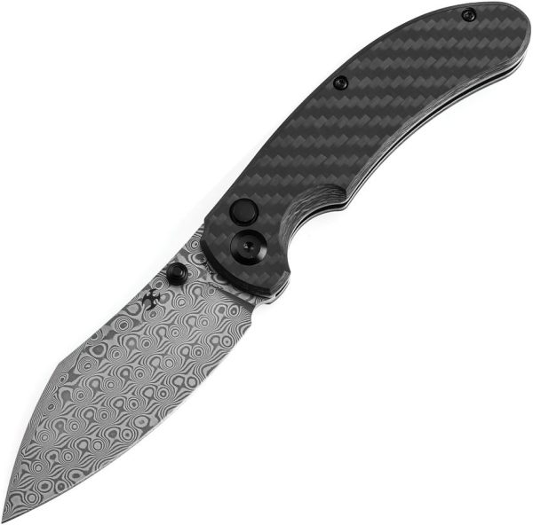 Kansept Nesstreet Button Lock Damascus Carbon Fiber
