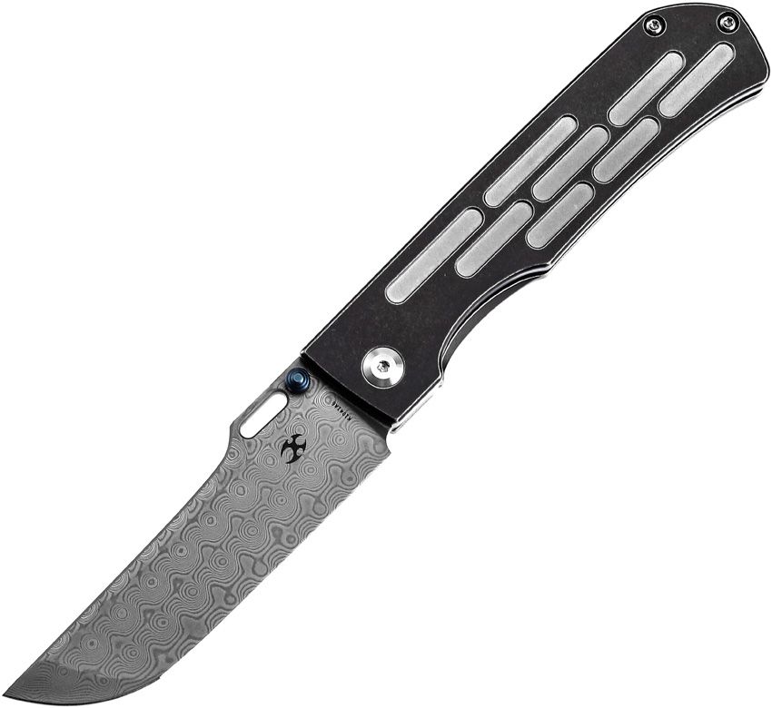 Kansept Knives Reedus Framelock 3.5" Damascus Blue Titanium Folding Knife