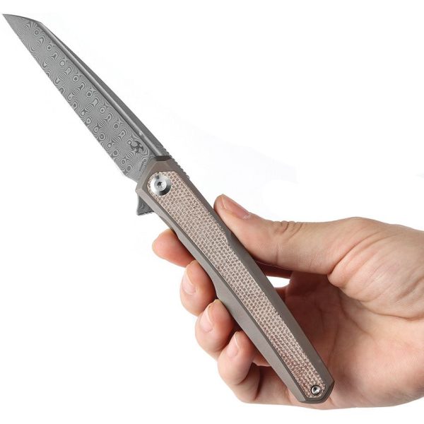 Kansept Arcus Damascus Framelock Gray Titanium
