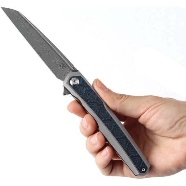 Kansept Arcus Damascus Framelock Blue Rose Fiber