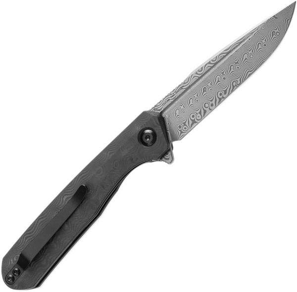 Kansept Qilin Linerlock Damascus Black Carbon Fiber