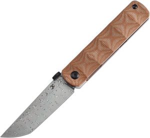 Kansept BTF Linerlock Damascus Tanto Brown Micarta