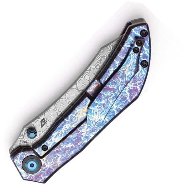 Kansept Tipper Framelock Lightning Damascus Titanium