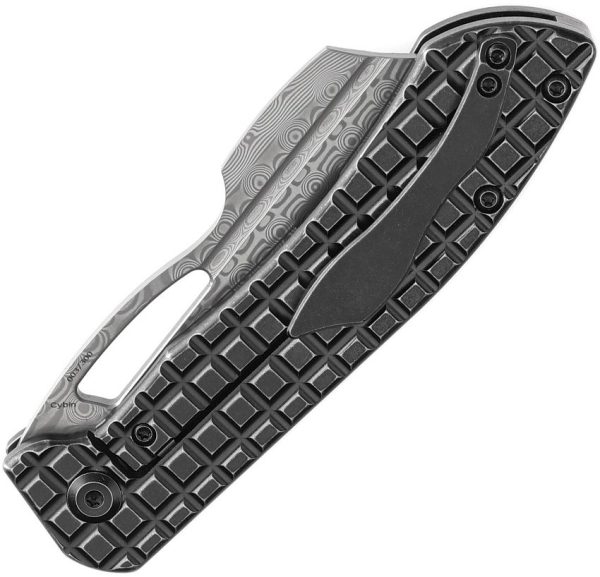 Kansept Cybin Damascus Framelock BlackWash Titanium