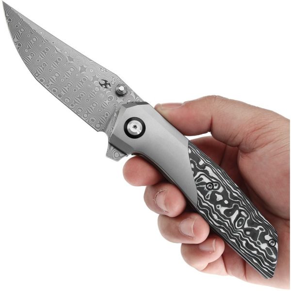 Kansept Deadite Framelock Damascus CF Black White