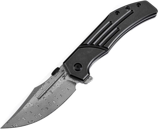 Kansept Orion Framelock Damascus Clip Point