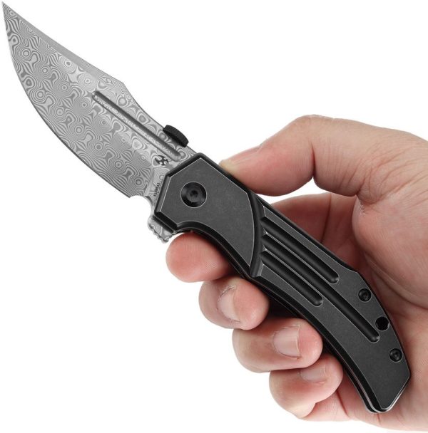 Kansept Orion Framelock Damascus Clip Point