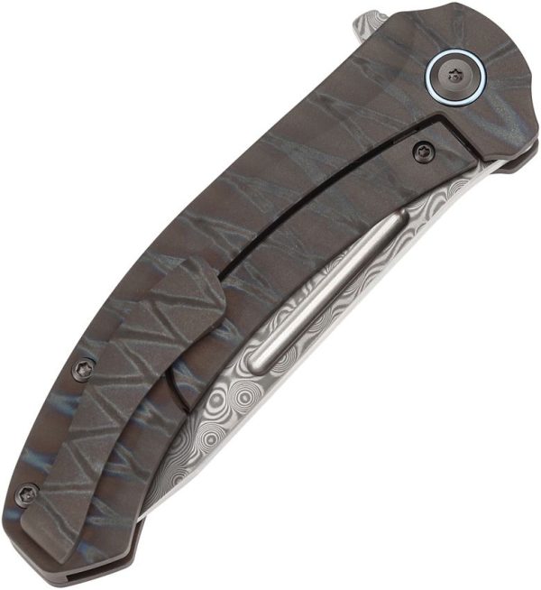Kansept Hira Framelock Damascus Tanto Folding Knife