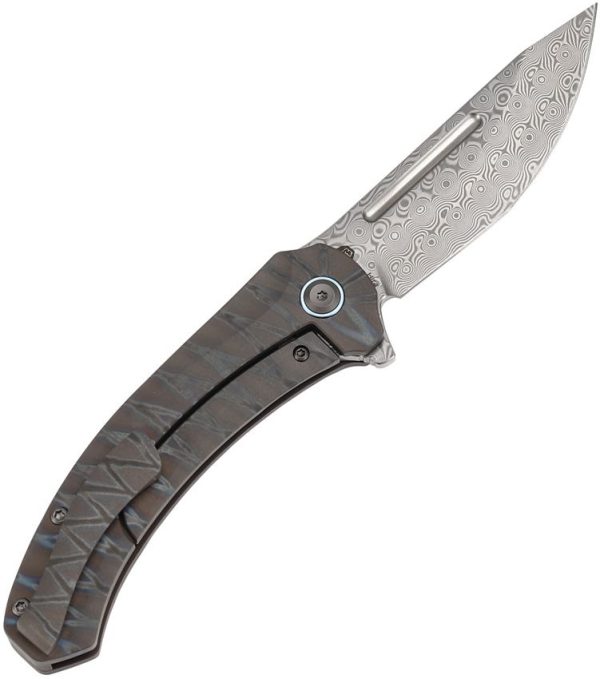 Kansept Hira Framelock Damascus Tanto Folding Knife