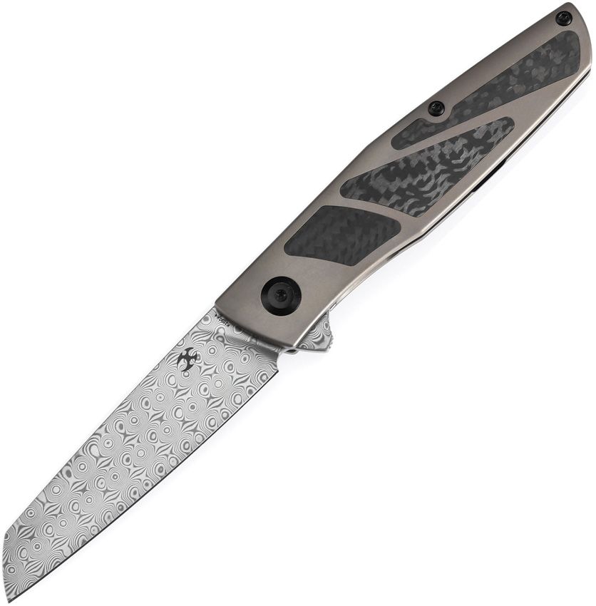 Kansept Knives Cru Framelock Folding Knife 3.5" Damascus Twill CF