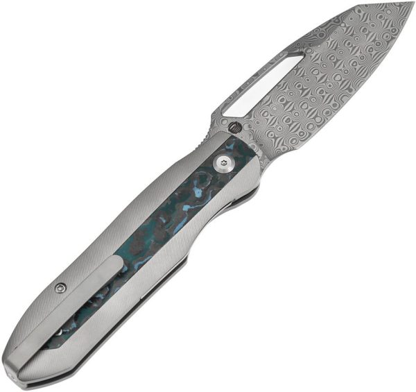 Kansept Thunderhead Linerlock Damascus Reverse Tanto Folding Knife