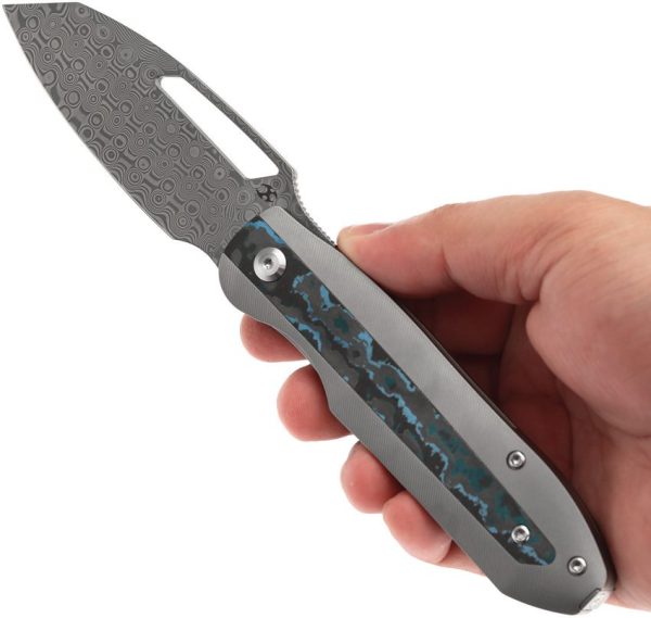 Kansept Thunderhead Linerlock Damascus Reverse Tanto Folding Knife