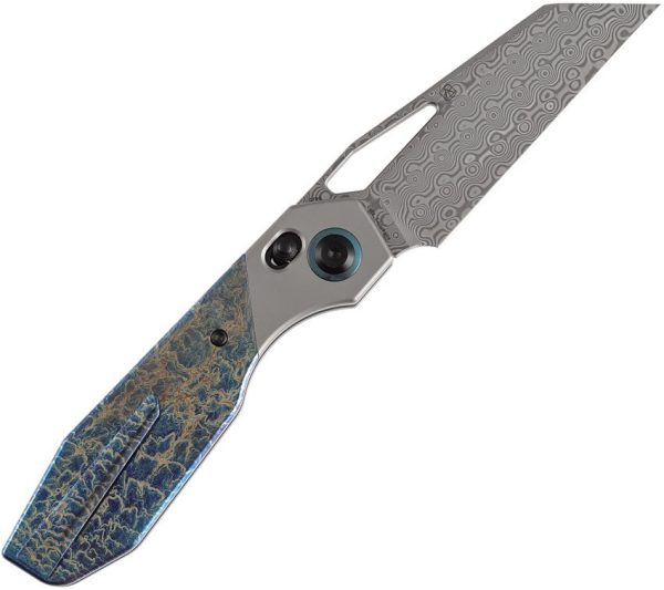 Kansept QTRO Crossbar Lock Damascus Lightning Titanium