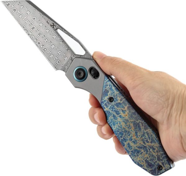 Kansept QTRO Crossbar Lock Damascus Lightning Titanium