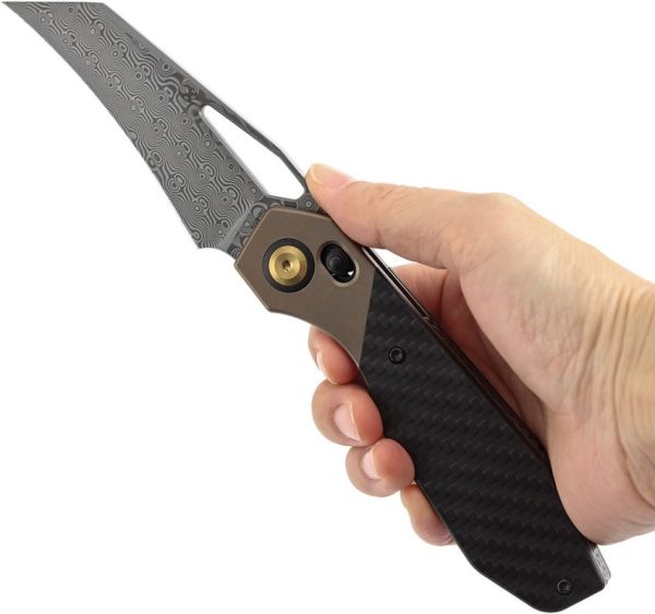 Kansept QTRO Crossbar Lock Damascus Titanium Knife