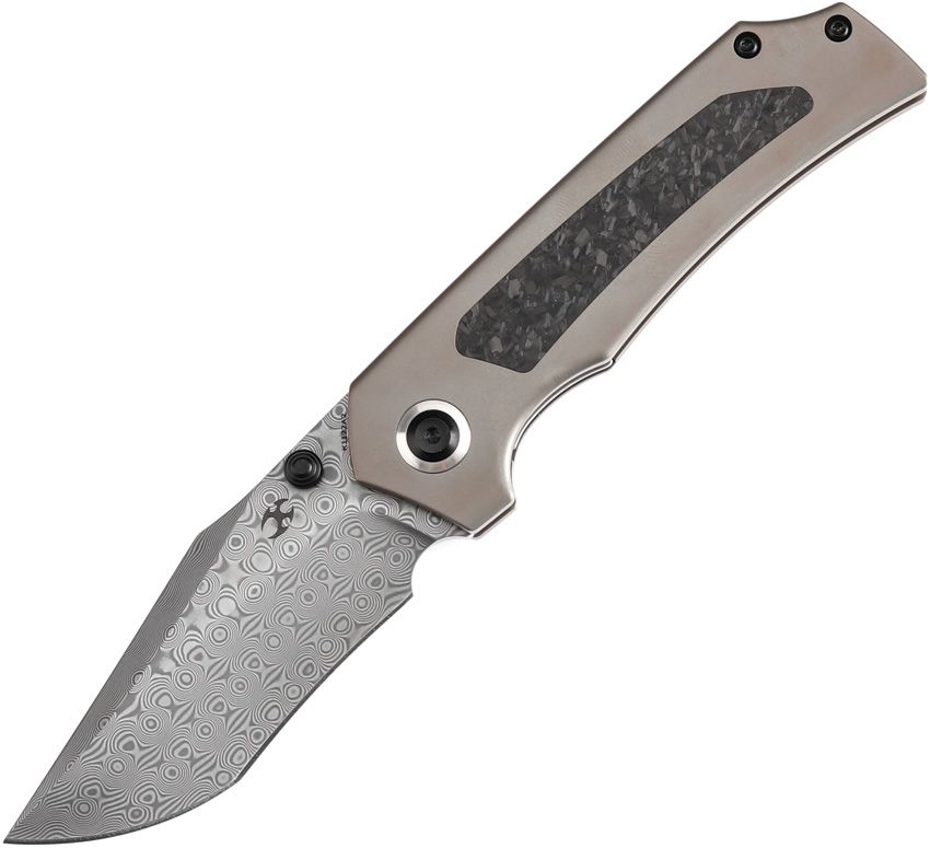 Kansept Fermi Linerlock Folding Knife 3.13" Damascus Gray Titanium