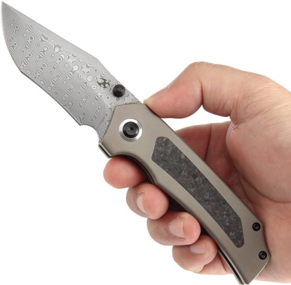 Kansept Fermi Linerlock Damascus Glow Carbon Fiber