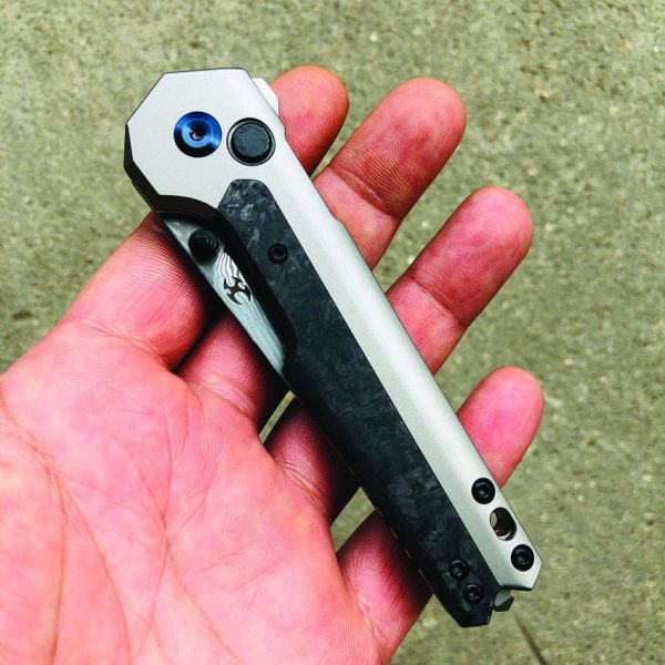 Kansept EDC Tac Button Lock Damascus Gray Titanium