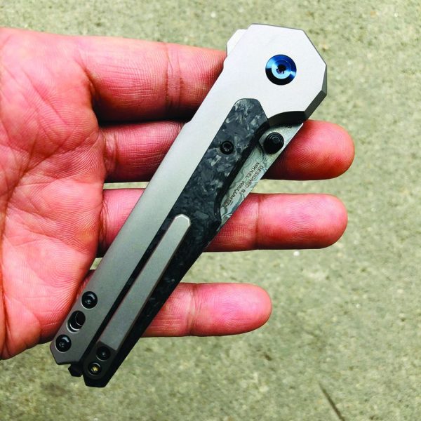 Kansept EDC Tac Button Lock Damascus Gray Titanium
