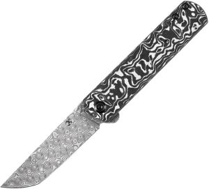 Kansept Foosa Slip Joint Damascus Black White Handle
