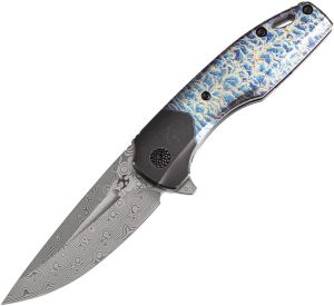 Kansept Cassowary Framelock Lightning - Damascus Titanium