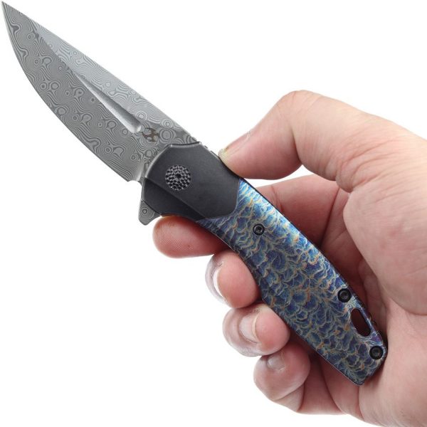 Kansept Cassowary Framelock Lightning - Damascus Titanium