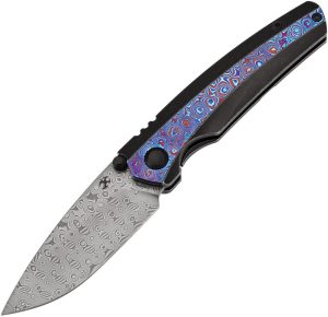 Kansept Raven Framelock Damascus Titanium Timascus