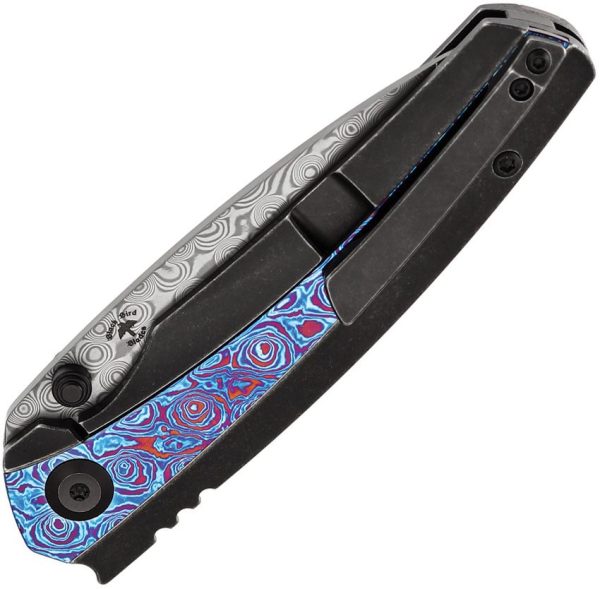Kansept Raven Framelock Damascus Titanium Timascus