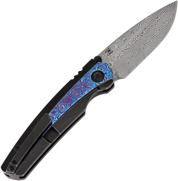 Kansept Raven Framelock Damascus Titanium Timascus