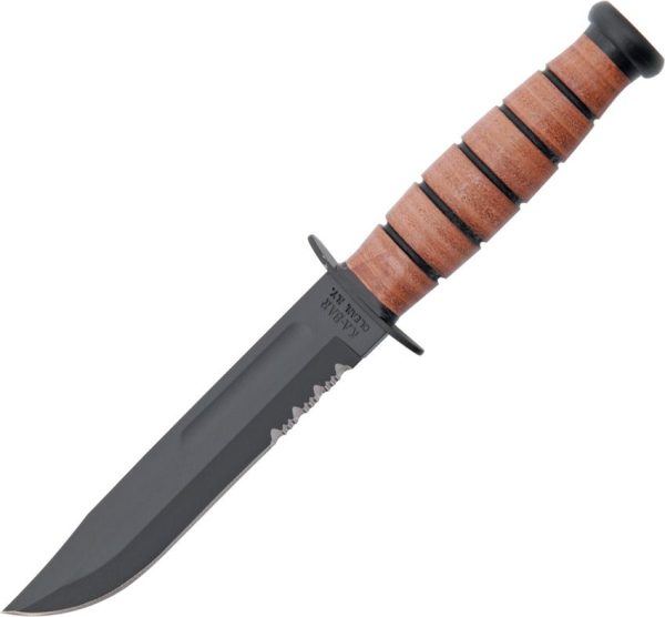 Ka-Bar Short Fixed Blade Knife 1095 Carbon Steel Leather Handle