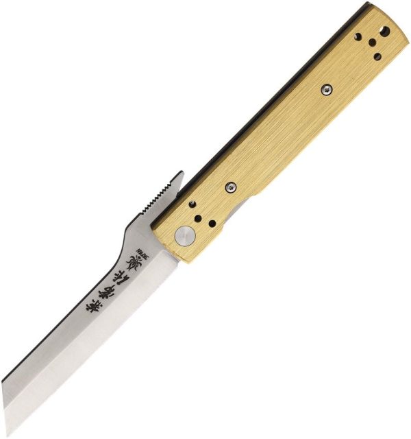 Kanetsune Brushed Brass Linerlock - Extended Tang Folder