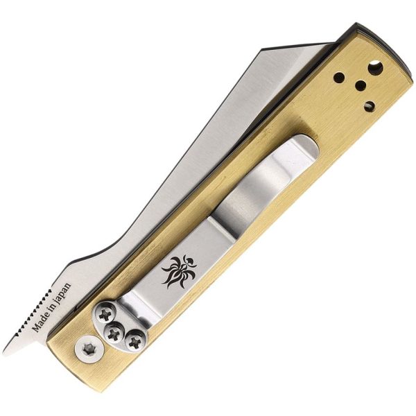Kanetsune Brushed Brass Linerlock - Extended Tang Folder