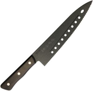 Kanetsume Gyutou Serrated 8" Black Stainless Fixed Blade Knife