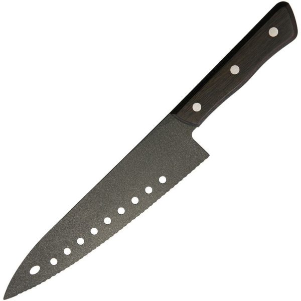 Kanetsume Gyutou Serrated 8" Black Stainless Fixed Blade Knife