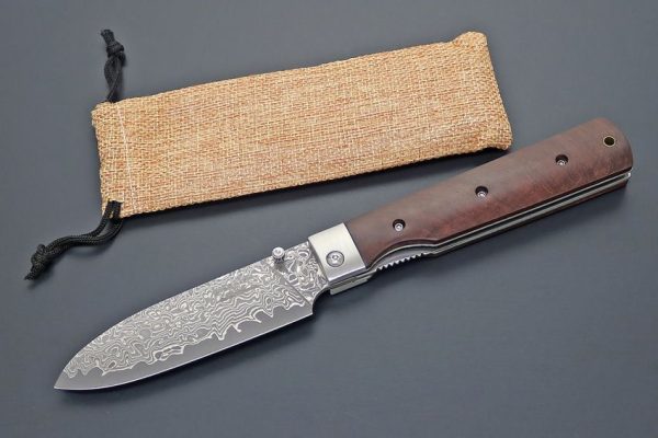 Kanetsune Gaku Style Linerlock Damascus Folding Knife
