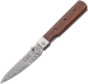 Kanetsune Petty Linerlock Damascus Folding Knife Rosewood