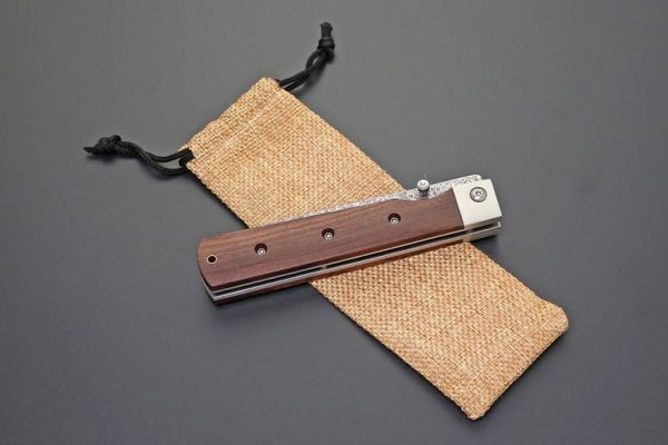 Kanetsune Petty Linerlock Damascus Folding Knife Rosewood