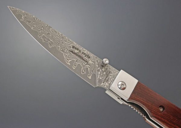 Kanetsune Petty Linerlock Damascus Folding Knife Rosewood