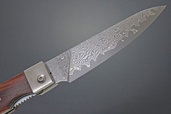 Kanetsune Petty Linerlock Damascus Folding Knife Rosewood