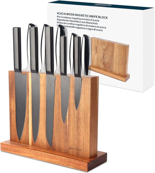 KitchenDAO Magnetic Knife Block Wood - Acacia 11.8in