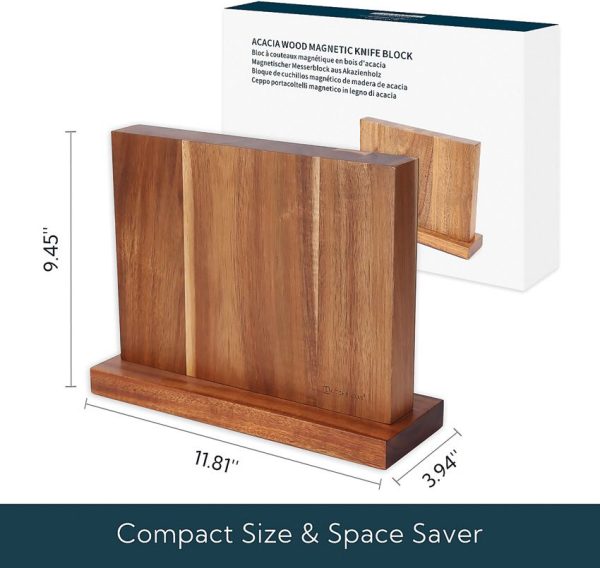 KitchenDAO Magnetic Knife Block Wood - Acacia 11.8in