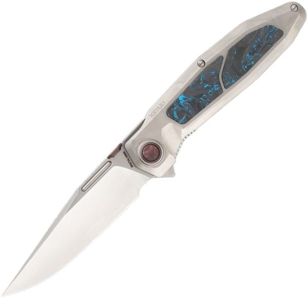 Ketuo Bratva Linerlock M390 Titanium Folding Knife Blue CF