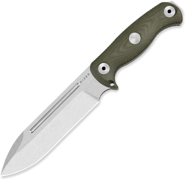 Kizer Cutlery Drop Bear 7 Fixed Blade - Green Canvas Micarta