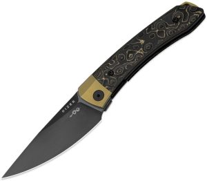 Kizer Mini MoMo Linerlock S90V DLC - Gold CF